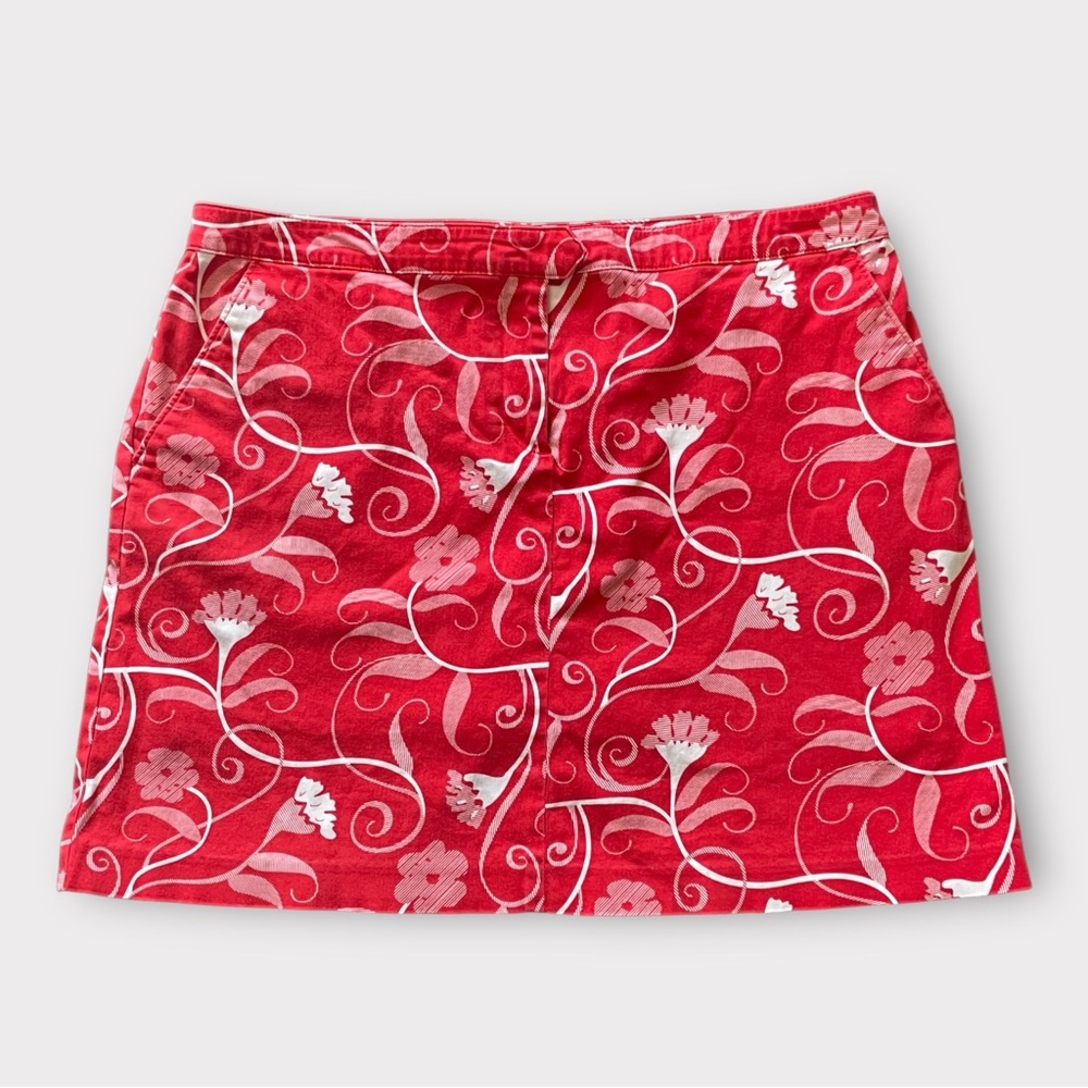 Izod Red Floral Skort with White Scroll Print